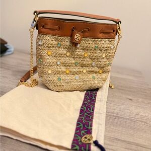 Tan and Gold Embellished Crossbody Bag